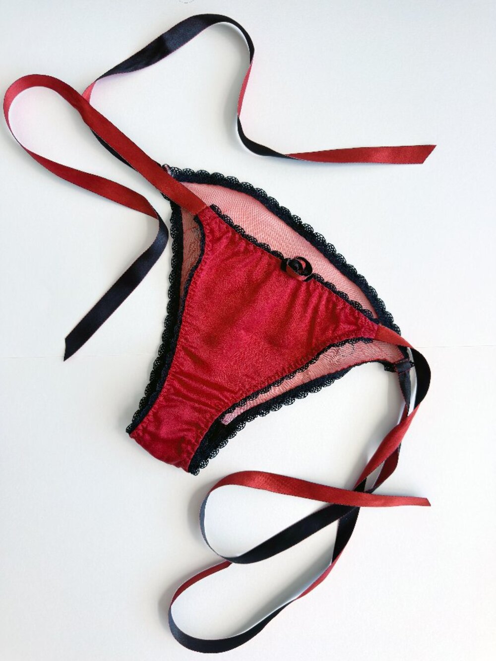 Agent Provocateur Red Black Tie-Side Thong Panty NWOT